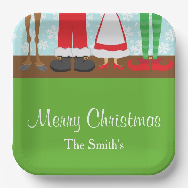 Christmas Santa Reindeer Feet Paper Plate (Front)