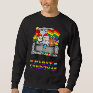 Christmas Santa & Reindeer In Truck Support LGBT Sweatshirt