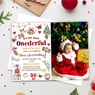 Christmas Santa Reindeer Onederful 1st Birthday Invitation