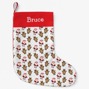 Christmas Santa Reindeer Personalize White Small Christmas Stocking