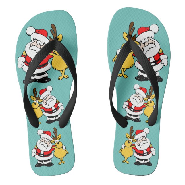 Christmas Santa Reindeer Red Yellow Gift Jandals (Footbed)