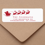 Christmas Santa Reindeer Return Address<br><div class="desc">Fun return address label for the Christmas holiday season featuring a red silhouette of reindeers flying Santa's sleigh through air,  and your family name and address in simple modern red typography.</div>