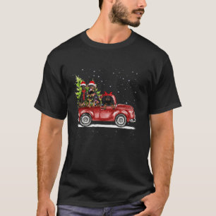Christmas Santa Reindeer Rottweiler Ride Red Truck T-Shirt