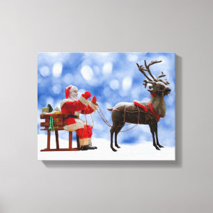 Christmas Santa Reindeer Sledging Snow Canvas Print