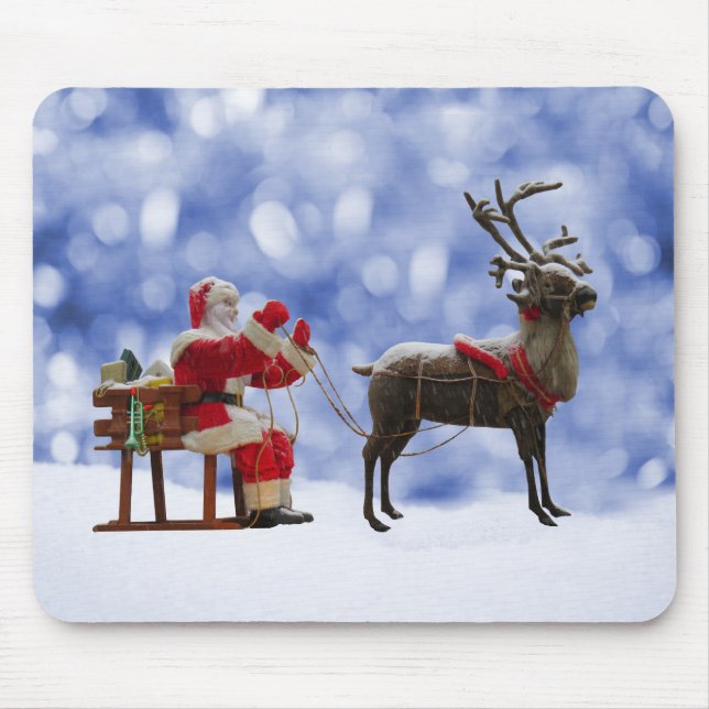 Christmas Santa Reindeer Sledging Snow Mouse Pad (Front)