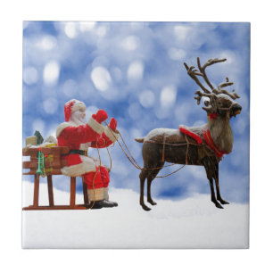 Christmas Santa Reindeer Sledging Snow Tile