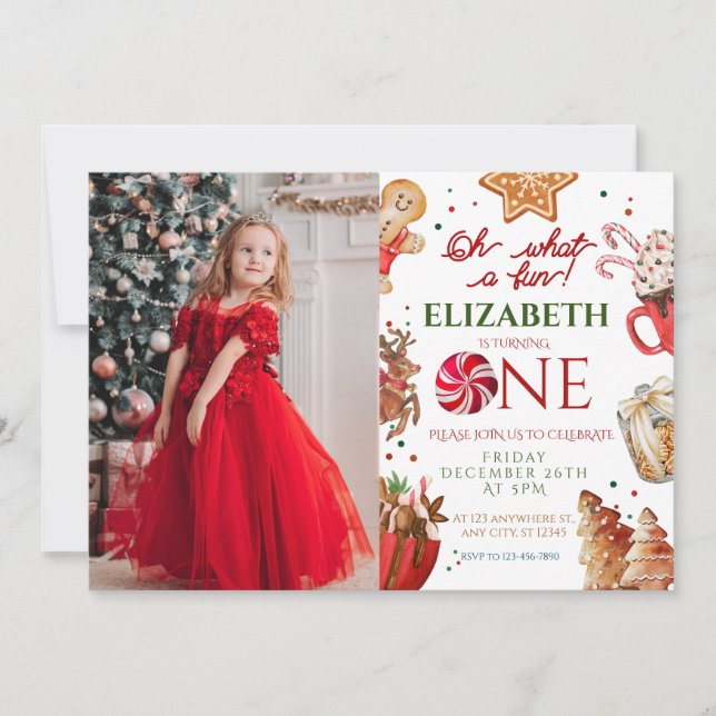 Christmas Santa Reindeer what a fun 1st Birthday Invitation (Front)