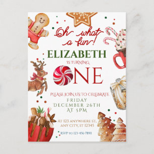 Christmas Santa Reindeer what a fun 1st Birthday Postcard