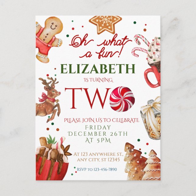 Christmas Santa Reindeer what a fun 2nd Birthday Postcard (Front)