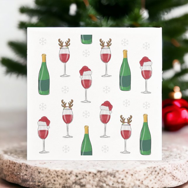 Christmas Santa Reindeer Wine Snowflake Holiday Napkin (Creator Uploaded)