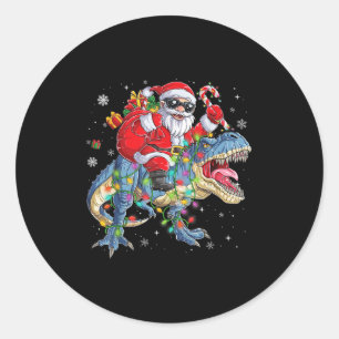 Christmas Santa Riding Dinosaur Funny Xmas Lights Classic Round Sticker