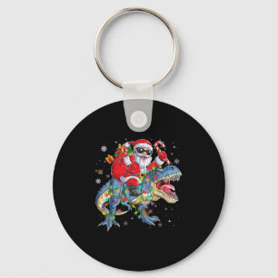Christmas Santa Riding Dinosaur Funny Xmas Lights  Key Ring