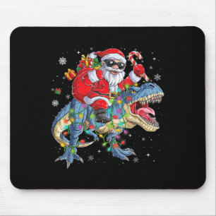 Christmas Santa Riding Dinosaur Funny Xmas Lights  Mouse Pad
