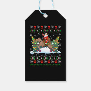 Christmas Santa riding pitbull ugly Gift Tags