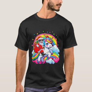 Christmas Santa Riding Unicorn Cute Xmas Girls Wom T-Shirt