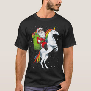 Christmas Santa Riding Unicorn horse Girls Kids Wo T-Shirt