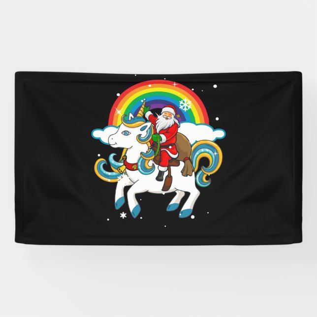 Christmas Santa Riding Unicorn Xmas Gifts Rainbow Banner (Horizontal)