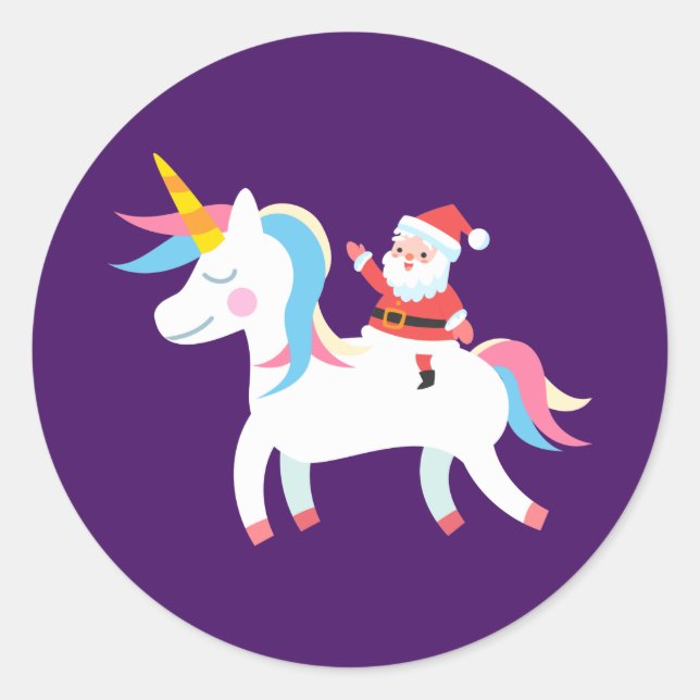 Christmas Santa Riding Unicorn Xmas Girls Kids Classic Round Sticker (Front)