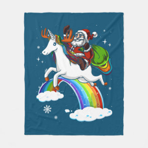 Christmas Santa Riding Unicorn Xmas Girls Kids Wom Fleece Blanket