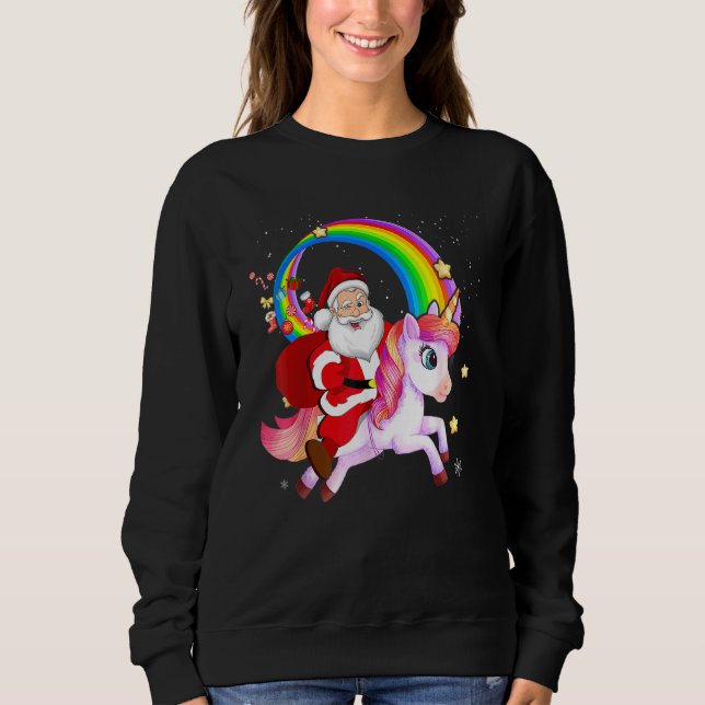 Christmas Santa Riding Unicorn Xmas Girls Kids Wom Sweatshirt (Front)