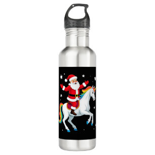 Christmas Santa Riding Unicorn Xmas Girls Women Ra 710 Ml Water Bottle