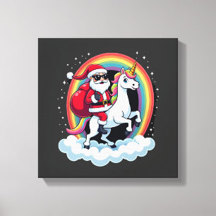 Christmas Santa Riding Unicorn Xmas Girls Women Ra Canvas Print