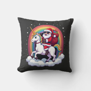 Christmas Santa Riding Unicorn Xmas Girls Women Ra Cushion