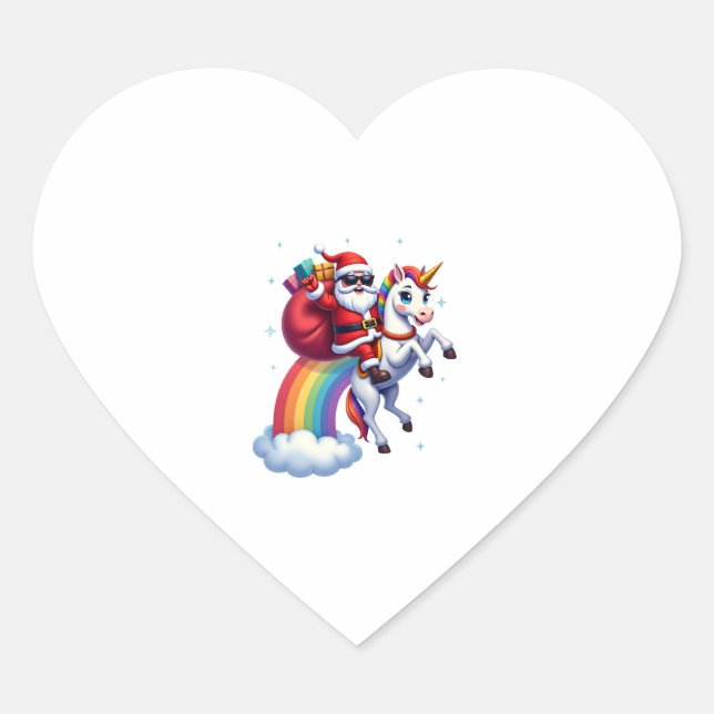 Christmas Santa Riding Unicorn Xmas Girls Women Ra Heart Sticker (Front)