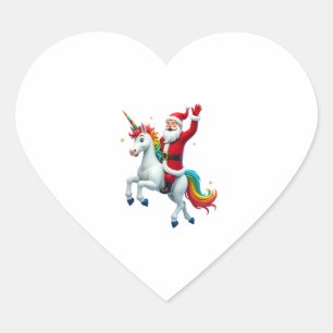 Christmas Santa Riding Unicorn Xmas Girls Women Ra Heart Sticker