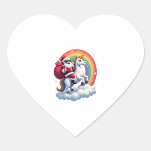 Christmas Santa Riding Unicorn Xmas Girls Women Ra Heart Sticker