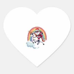 Christmas Santa Riding Unicorn Xmas Girls Women Ra Heart Sticker
