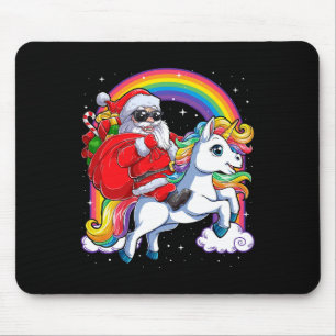 Christmas Santa Riding Unicorn Xmas Girls Women Ra Mouse Pad