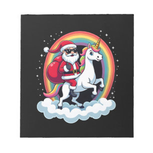 Christmas Santa Riding Unicorn Xmas Girls Women Ra Notepad