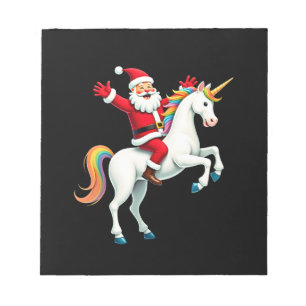 Christmas Santa Riding Unicorn Xmas Girls Women Ra Notepad