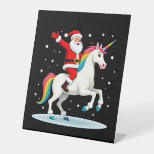 Christmas Santa Riding Unicorn Xmas Girls Women Ra Pedestal Sign