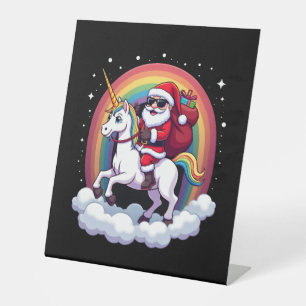 Christmas Santa Riding Unicorn Xmas Girls Women Ra Pedestal Sign