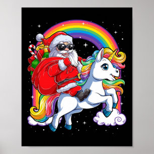 Christmas Santa Riding Unicorn Xmas Girls Women Ra Poster