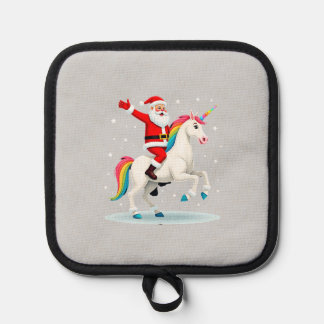 Christmas Santa Riding Unicorn Xmas Girls Women Ra Pot Holder