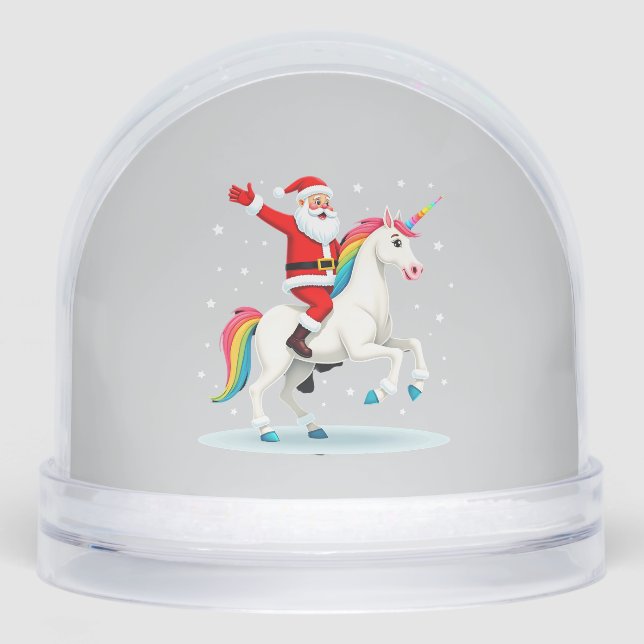 Christmas Santa Riding Unicorn Xmas Girls Women Ra Snowglobe (Front)