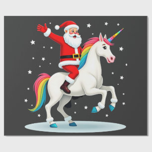 Christmas Santa Riding Unicorn Xmas Girls Women Ra Wrapping Paper
