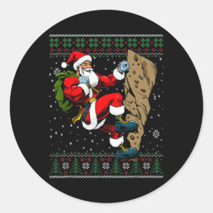 Christmas Santa Rock Climbing Ugly Christmas Sweat Classic Round Sticker