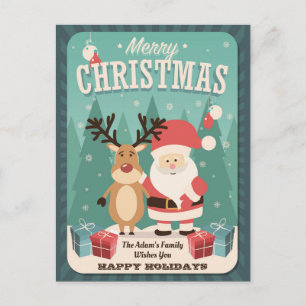 Christmas • Santa • Rudolph • Vintage • Holiday Postcard