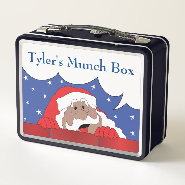 Christmas Santa Says Dark Tones Metal Lunch Box (Back)