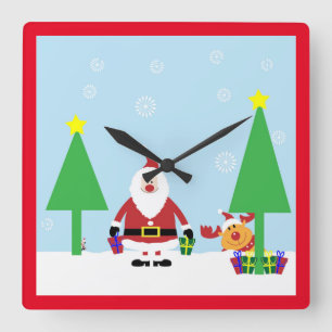 CHRISTMAS SANTA SCENE SQUARE WALL CLOCK