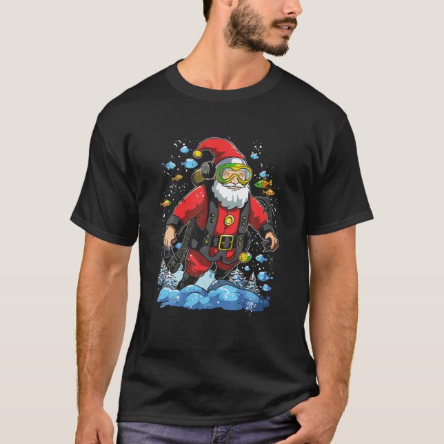 Christmas Santa Scuba Diver Diving In The Sea Love T-Shirt (Front)