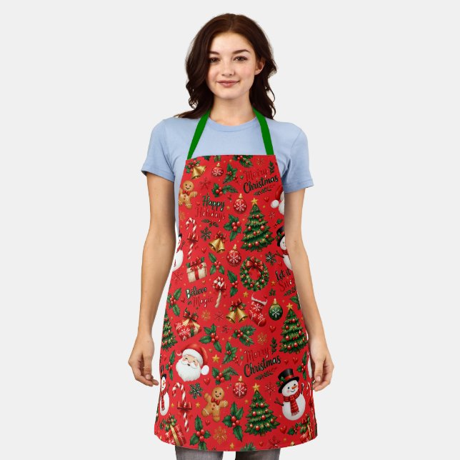 Christmas Santa Seamless Pattern Holiday Apron (Worn)