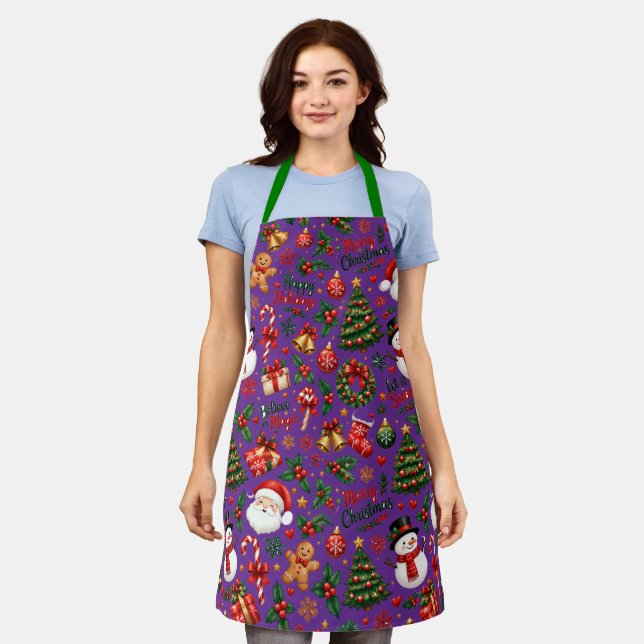 Christmas Santa Seamless Pattern Holiday Apron (Worn)