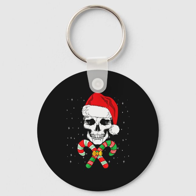 Christmas Santa Skull Xmas Candy Skull Wearing San Key Ring (Front)