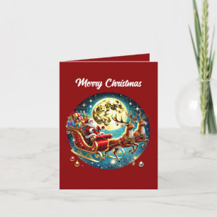 Christmas Santa sleigh add message Holiday Card