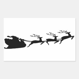 Christmas Santa Sleigh and Reindeer Rectangular Sticker